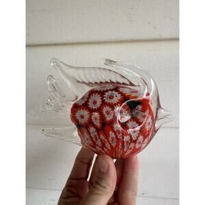 Vintage Glass Tropical Angel Fish Murano Style Paperweight Red Orange Art Decor